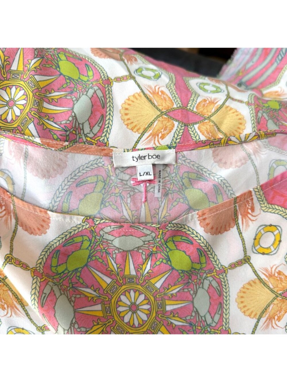 size L/XL Tyler Boe silk caftan coral pink white orange blue beach cover up - Picture 6 of 10